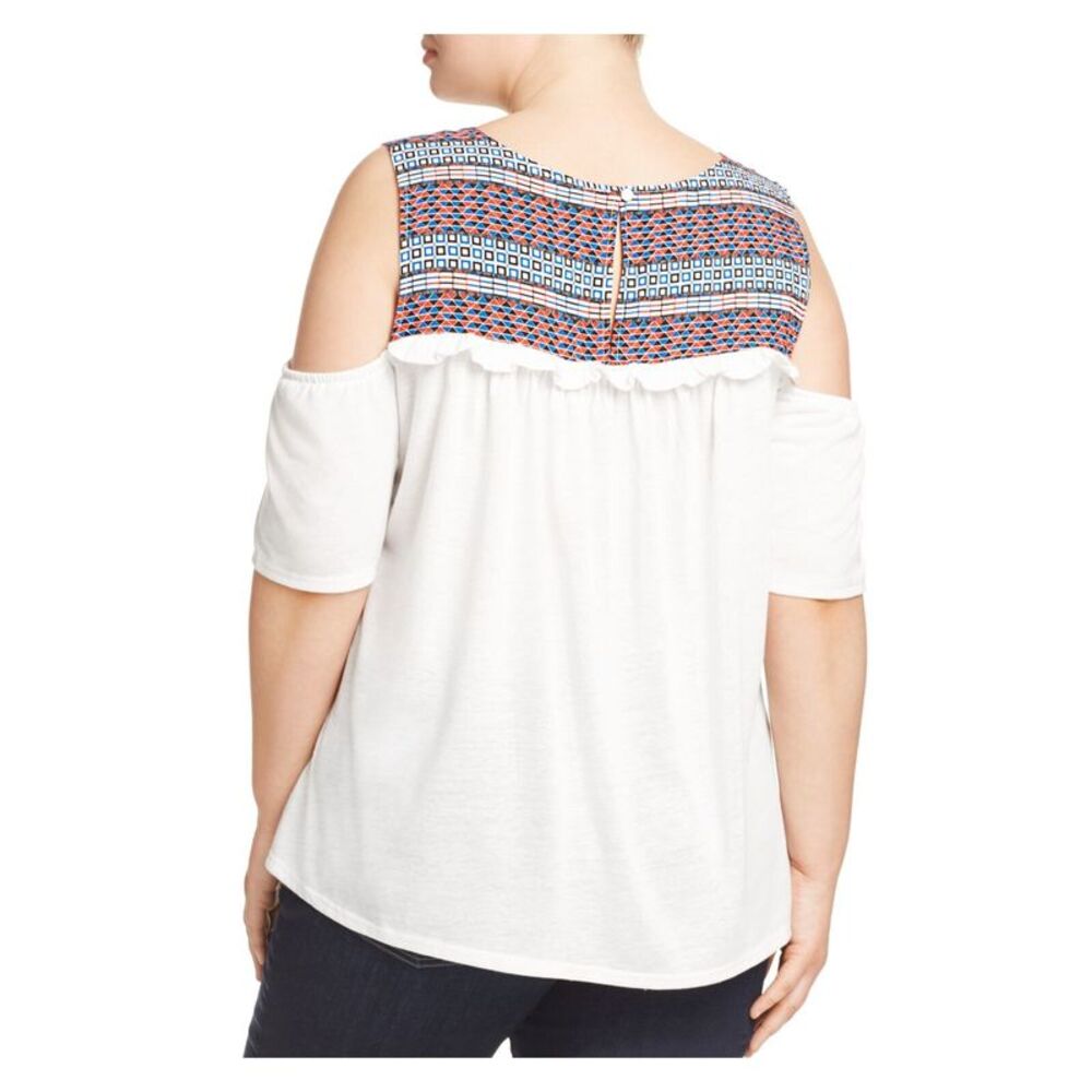 LOVE SCARLETT Womens White Ruffled Pullover Elbow Sleeve Round Neck Top Plus 2X - Picture 2 of 2